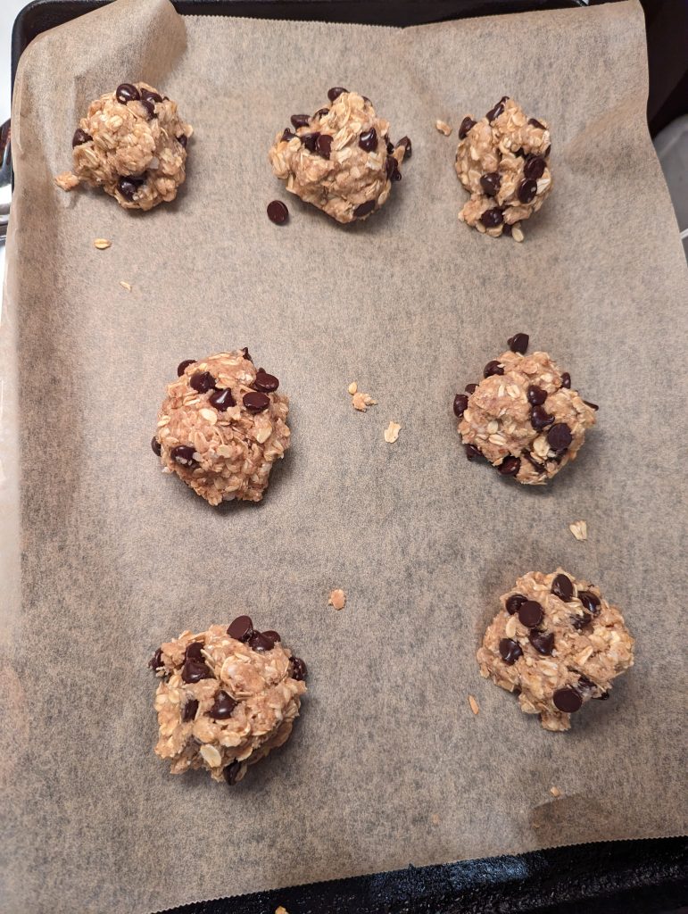 Vegan lactation cookies on a baking sheet before baking