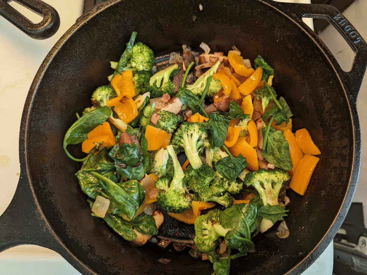 mixed veggies in cast iron skillet